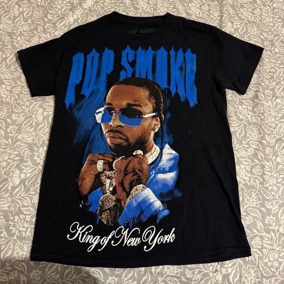 pop smoke Tops - Black and Blue Pop smoke Graphic T-Shirt